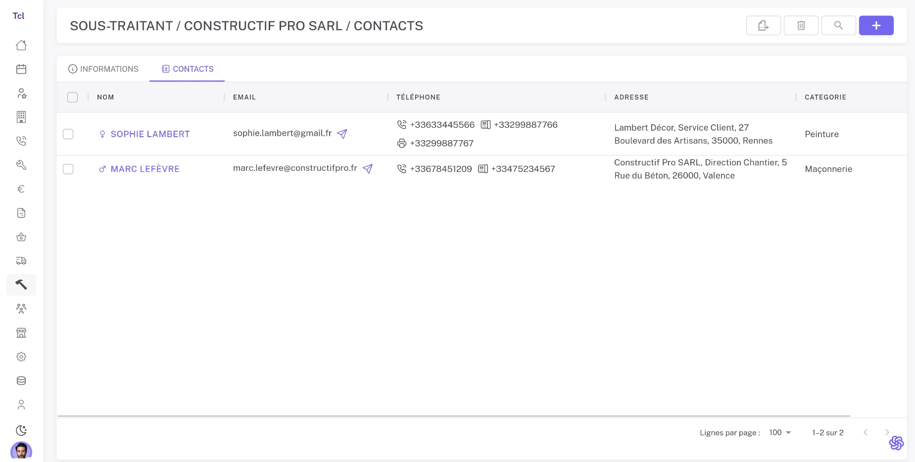 Gestion multi-contacts par entreprise