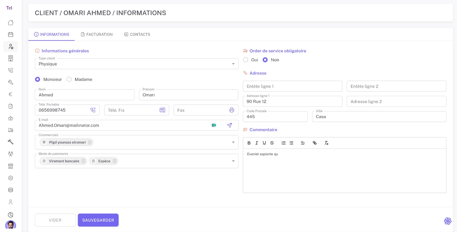 Fiches clients détaillées