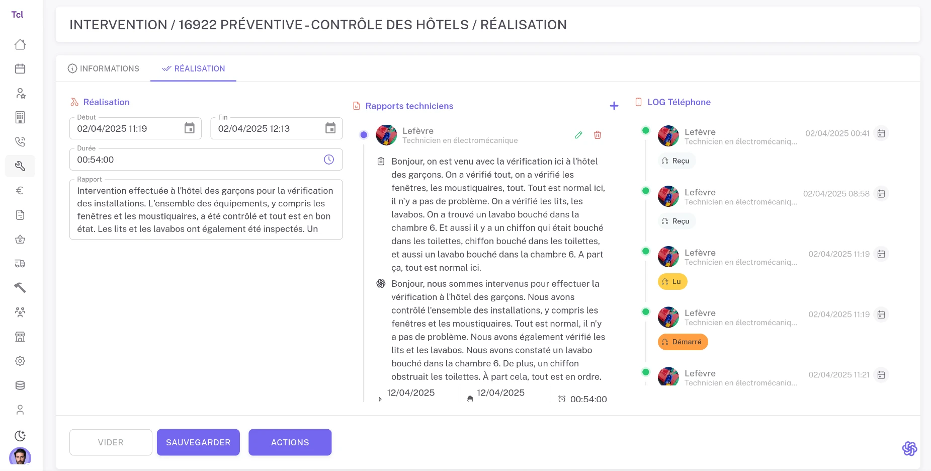 Fiche d'intervention complète