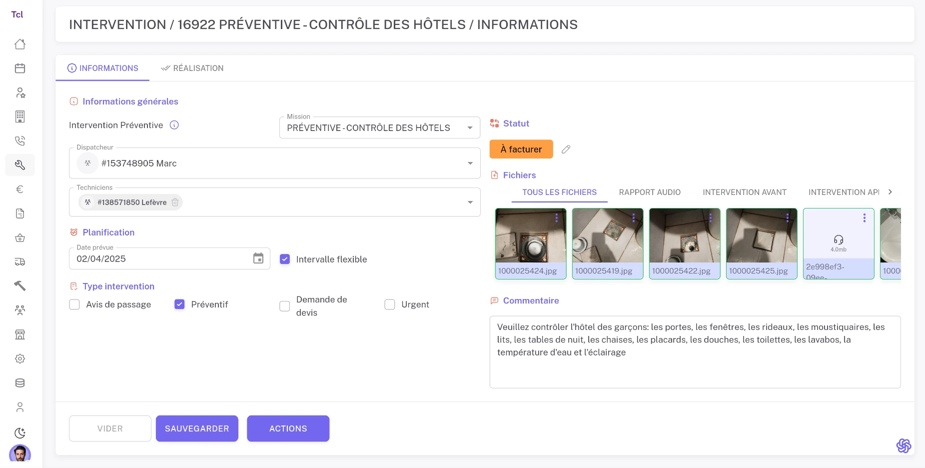 Gestion centralisée des interventions