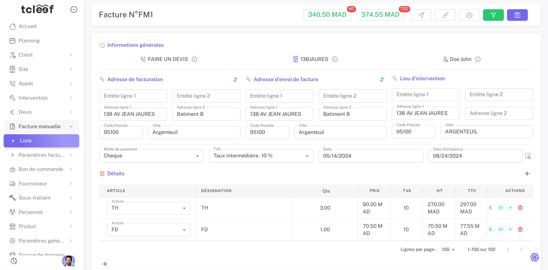 Création de factures intuitive et rapide