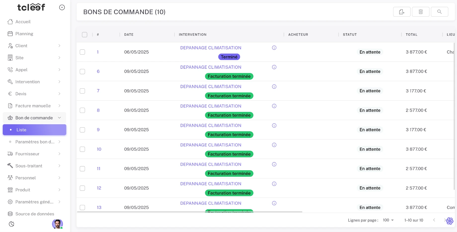 Vue d'ensemble et suivi des livraisons
