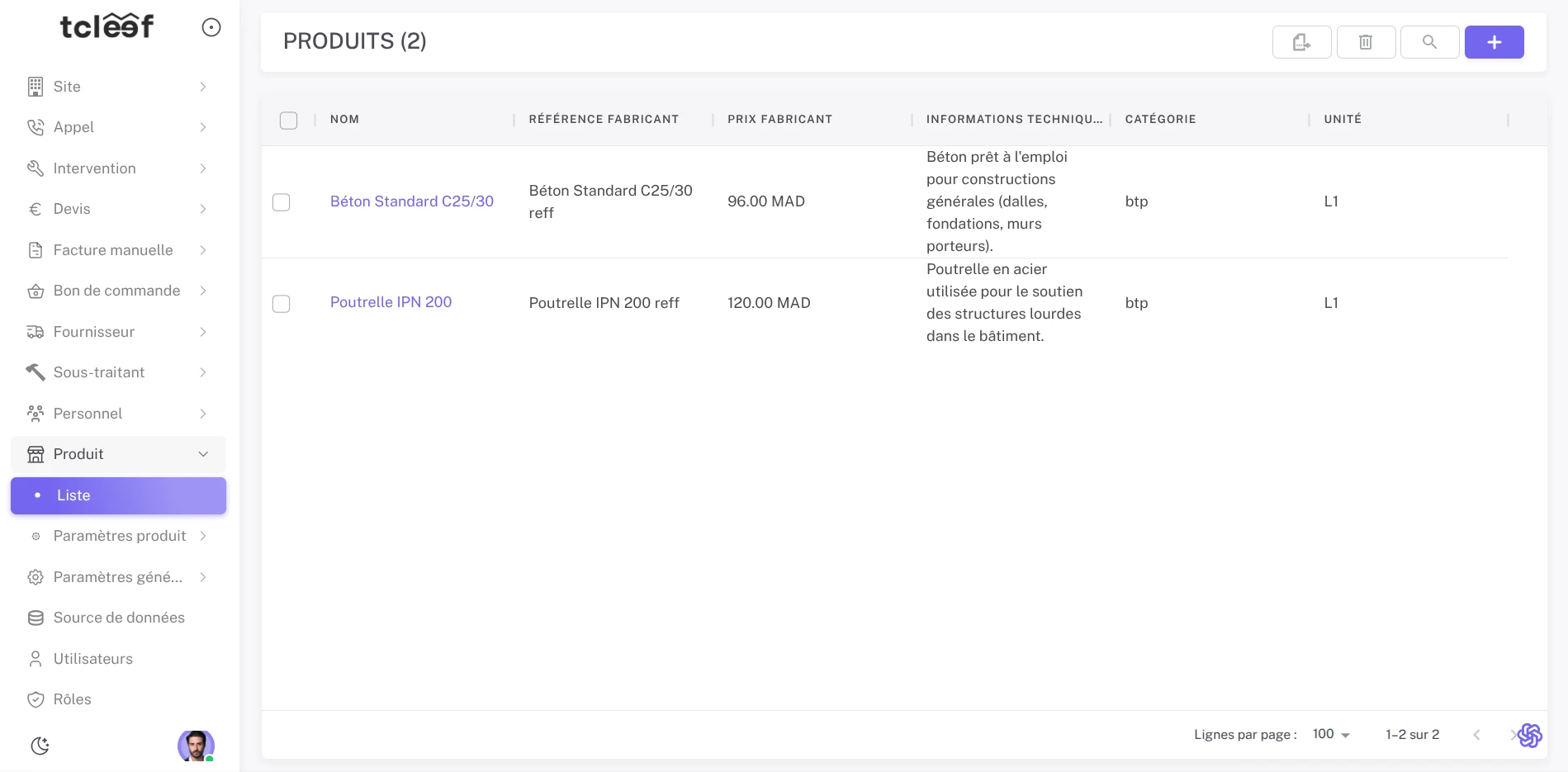 Base de données produits complète