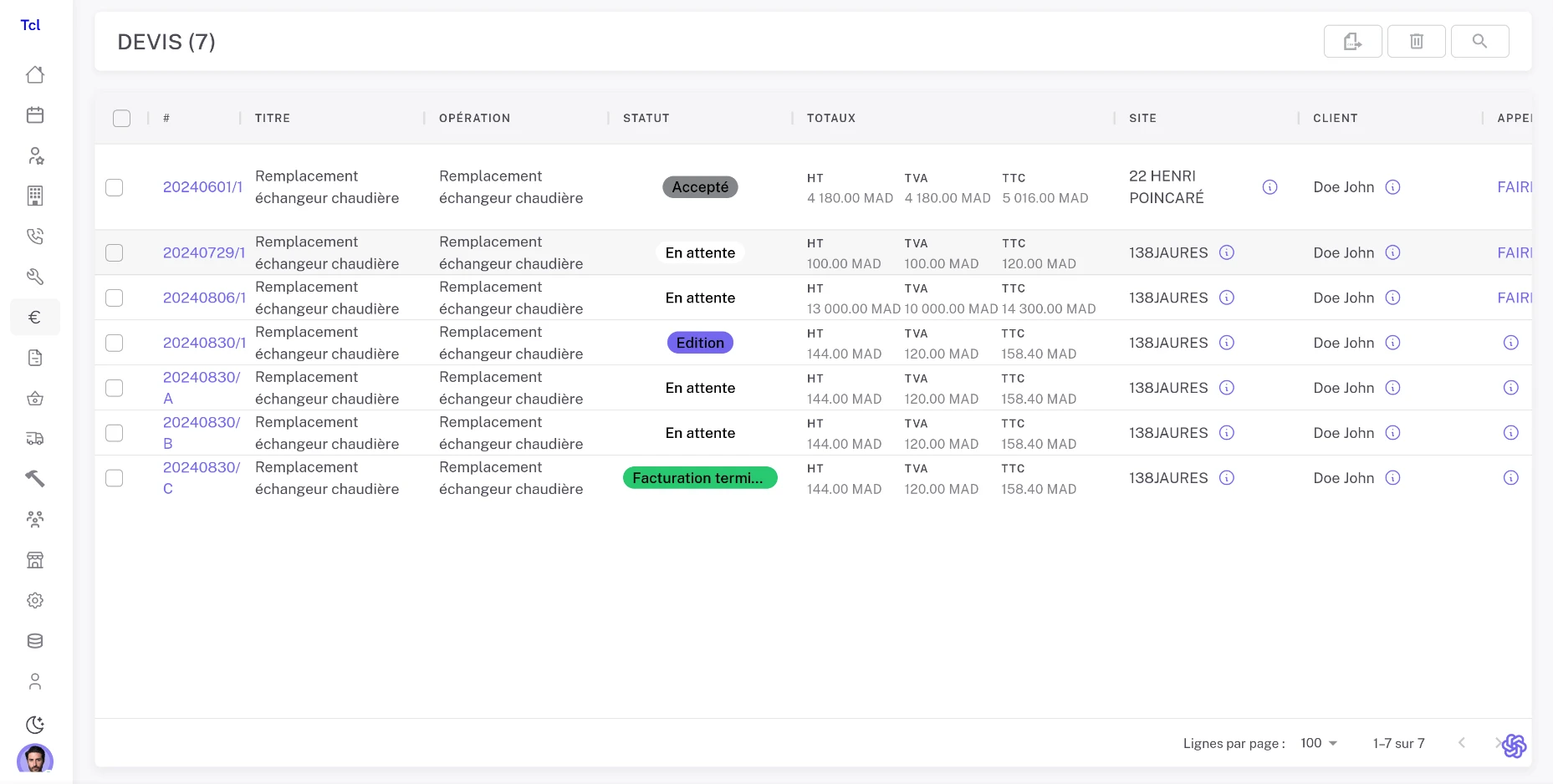 Vue d'ensemble et suivi des statuts