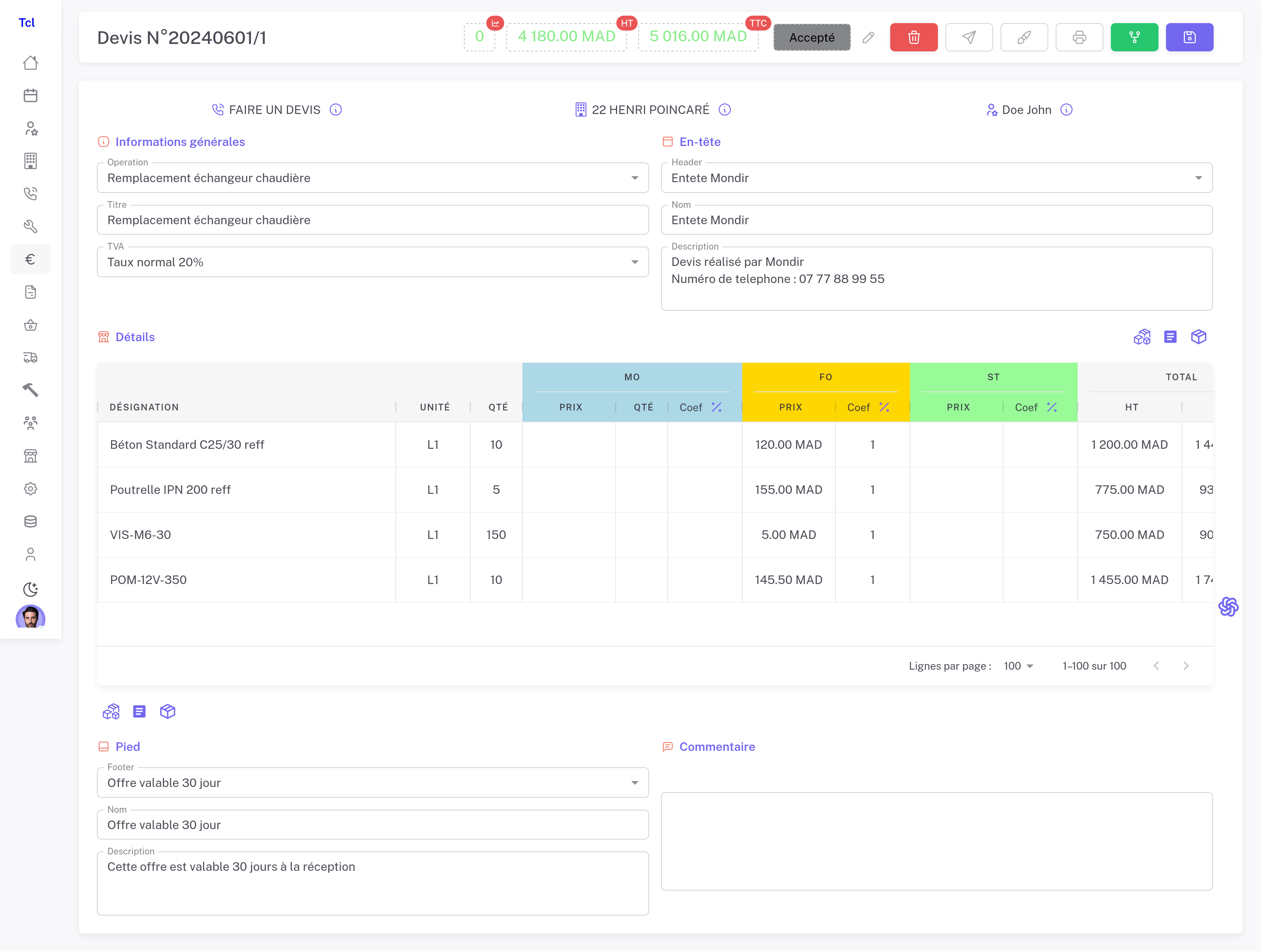Création de devis intuitive et rapide