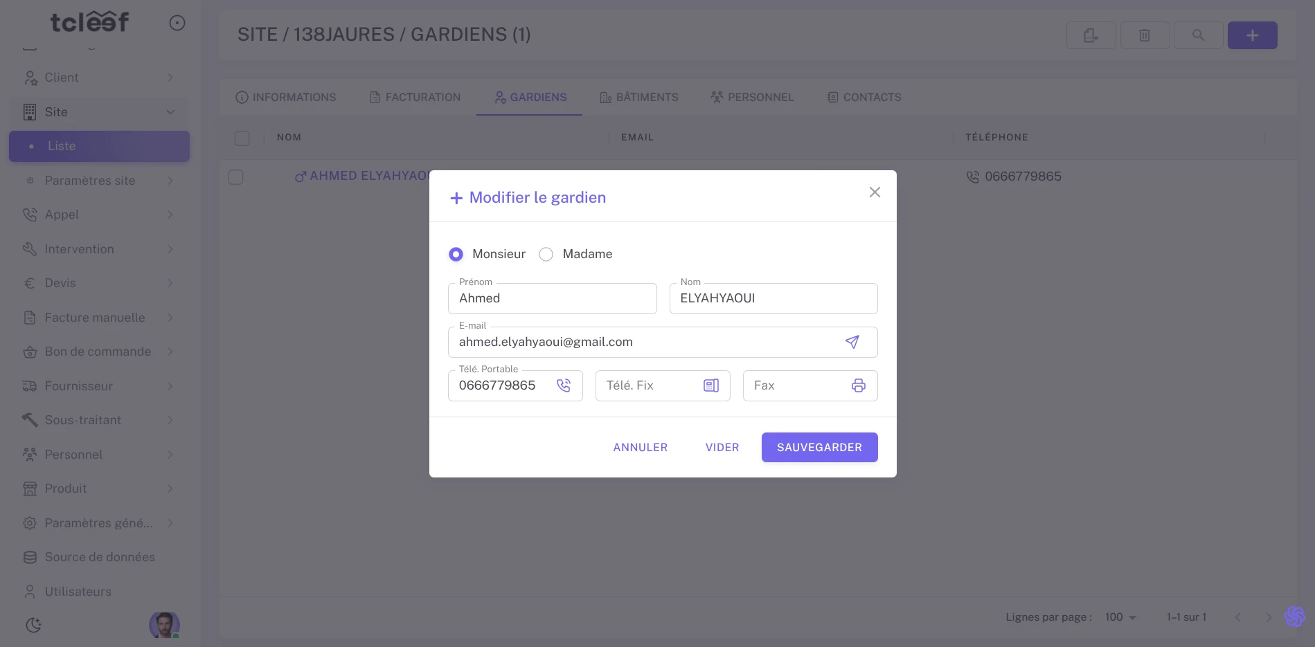 Gestion des gardiens