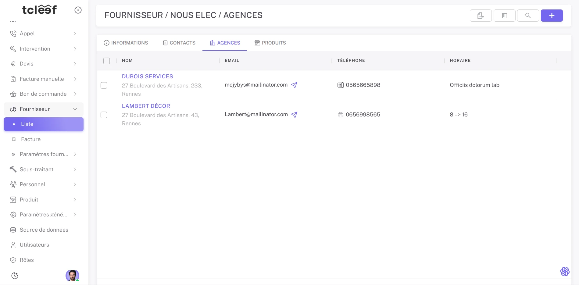 Gestion des agences partenaires