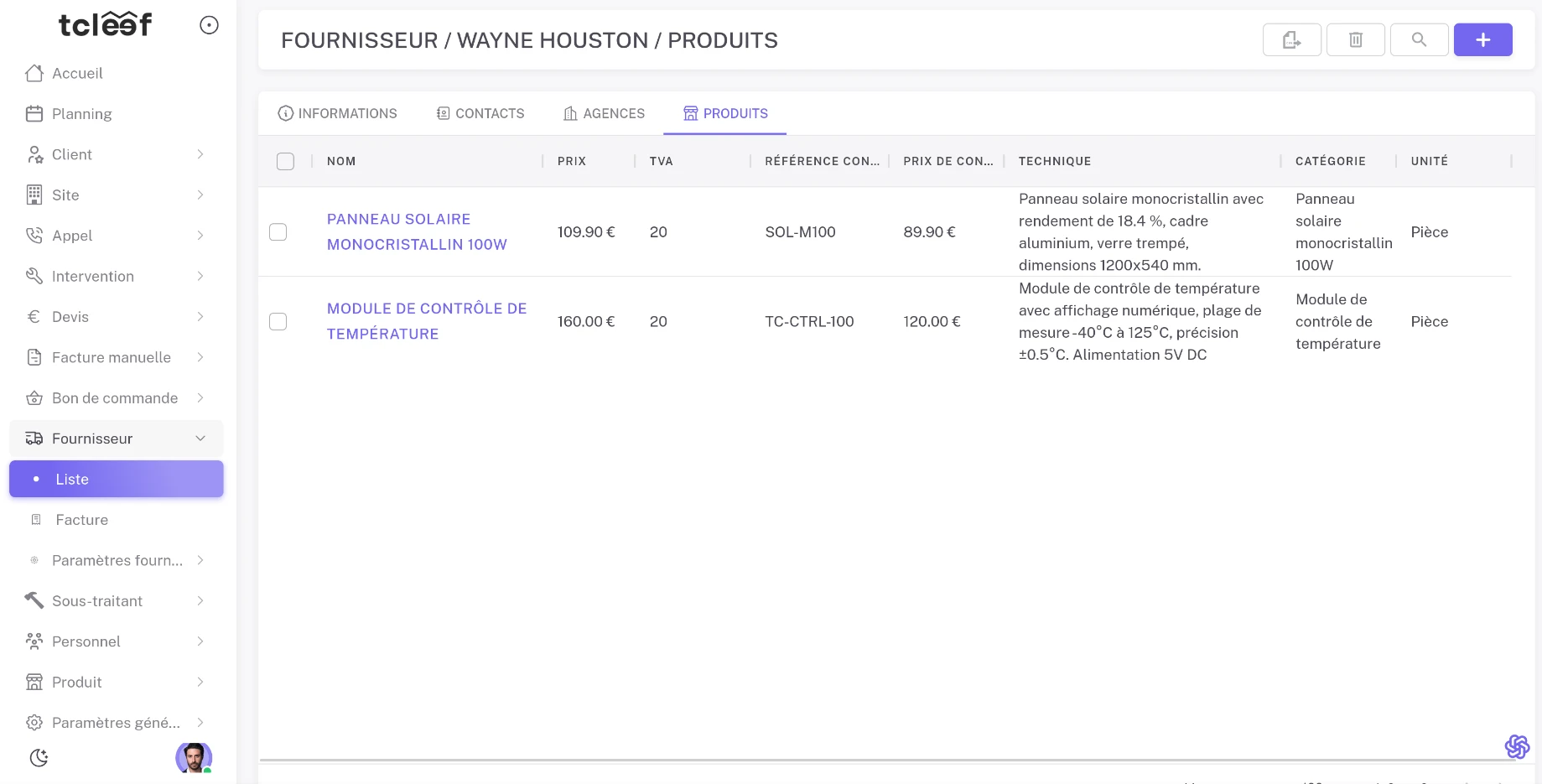 Catalogues produits intégrés